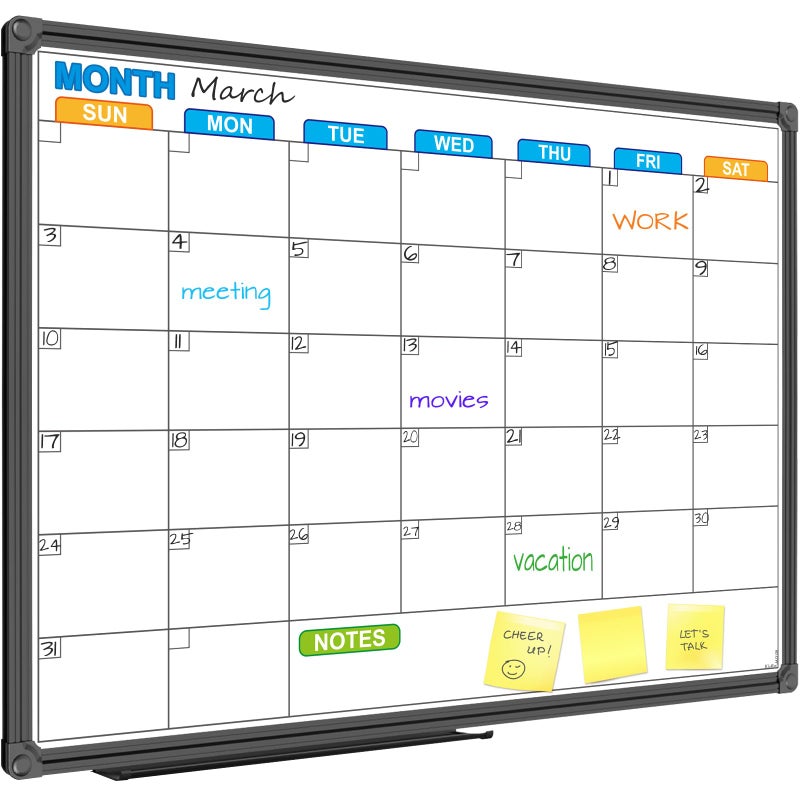 JILoffice Dry Erase Calendar Whiteboard - Magnetic White Board Calendar Monthly 24 X 18 Inch, Black Aluminium Frame Wall Mounted Board for Office Home and School - Image 1